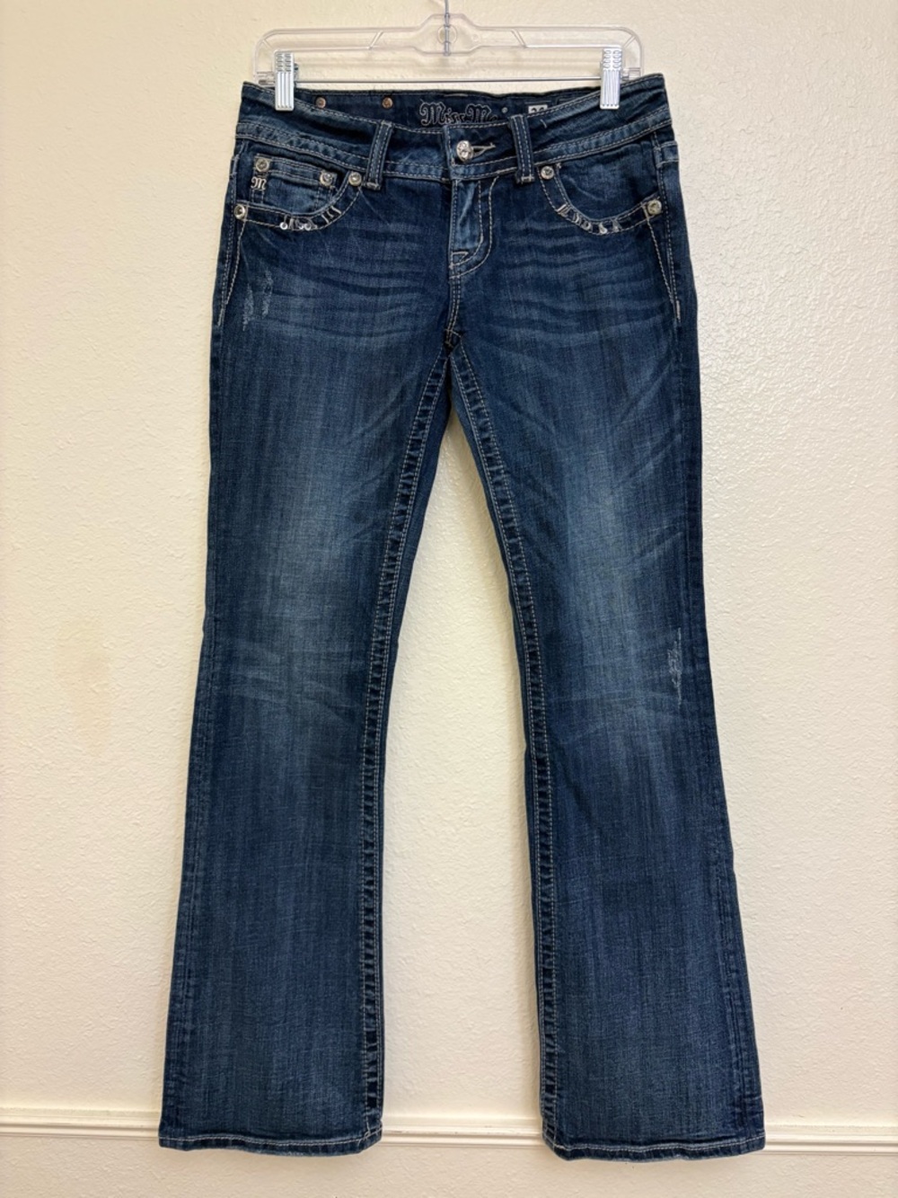 Miss Me Bootcut Jeans Size 28 Medium Wash Sequin Embellished Pocket Stretch